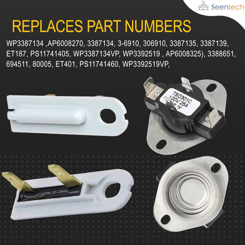 Lifetime 3387134 AND 3392519 DRYER CYCLING THERMOSTAT & THERMAL FUSE Replacement Part by Seentech - Compatible with Whirlpool Kenmore Maytag. Replaces 3392519,694511,80005,WP3392519VP,306910,3387134