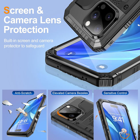 Mitywah Waterproof Case for iPhone 15 Pro Max, Heavy Duty Shockproof Case with Built-in Screen Protector, Full Body Underwater Protective Metal Ca...