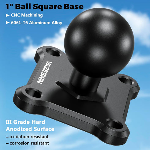 1" Ball Mount with Aluminum Alloy Square Plate, Universal Electronic Device Mounting Base with AMPS Holes for Garmin, Lowrance, Humminbird, for RA...