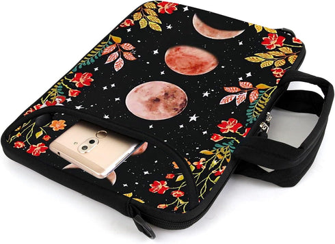 13" 13.3" Laptop Sleeve chromebook case Adjustable Shoulder Strap with Handle Accessory Pocket (Flowers Moon)...