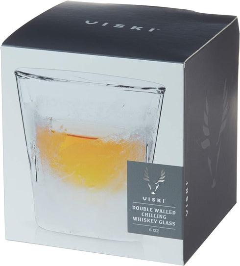 Viski Glacier Whiskey Glass, Double Walled Chilling Whiskey Glass, Active Cooling Gel, 6 Ounces, Clear Glass, Chilling Technology, Set of 1...