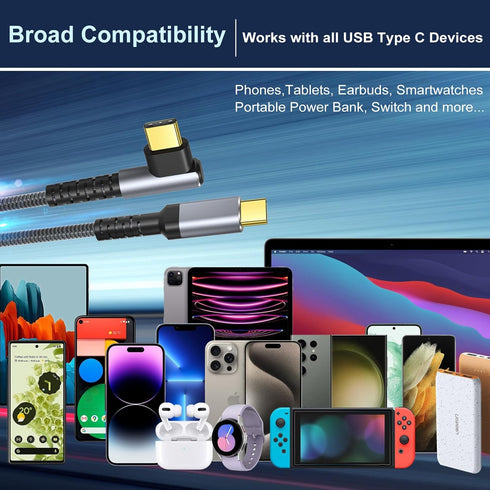 OKRAY USB C Cable, 2-Pack 10ft iPhone 15 Charger Cord USB-C to C 90 Degree Right Angle 60W Fast Charging Compatible for iPhone 15 Pro Max Plus, Ma...