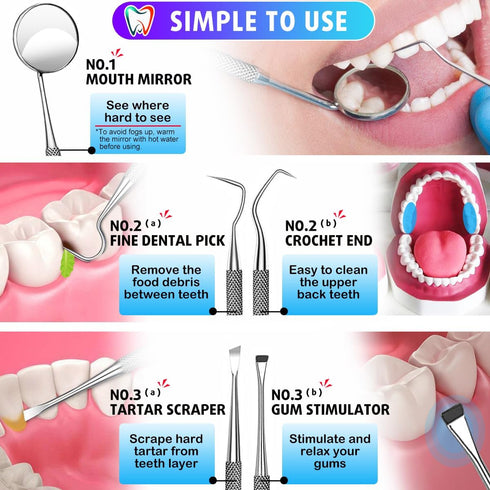 G.CATACC Dental Tools, Dental Pick Teeth Cleaning Tools Hygiene Kit, Plaque Remover for Teeth, Professional Stainless Steel Tooth Scraper Plaque T...