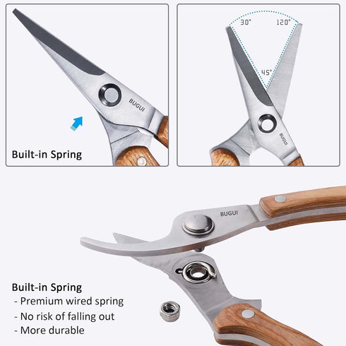 BUGUI 8" Straight Tip Garden Scissors - All Steel Construction with Wooden Handle Gardening Scissors, Premium SK-5 Blade Garden Shears Pruning She...
