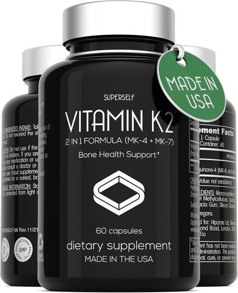 Vitamin K2 Capsules 100 mcg - Vitamin K Complex MK-7 & MK-4-60 Capsules - Vit K2 2 in 1 Formula High Strength Supplement MK7 MK4 - Made in USA - V...