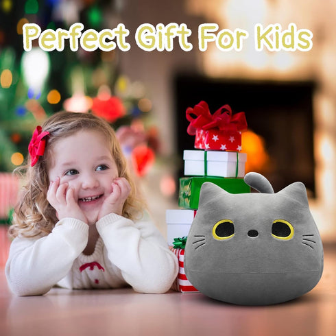 Gray Cat Plush Pillows Toys, 12" Kawaii Gray Cat Stuffed Animals Plush Toys, Cute Soft Cat Plushie Gray Cat Pillow Stuffed Cat Toys for Birthday C...