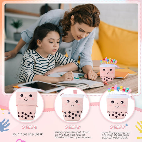 Sabary 228 Pcs Kawaii Stationary Set Include Telescopic Boba Pencil Pouch Case Bag Gel Ink Pen Sticky Note Bubble Tea Sticker Pill Highlighter Sta...