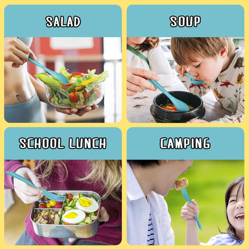 Teivio Plastic Wheat Straw Portable Travel Utensils Set for Kids, Reusable Flatware-Forks Spoons Knives for School Camping with Cute Whales Patter...