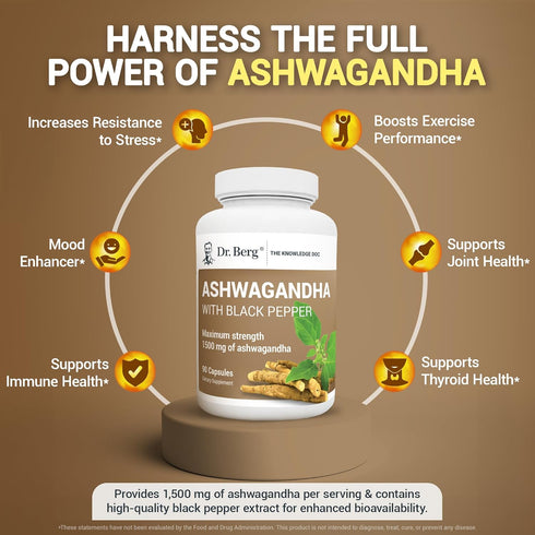 Dr. Berg Ashwagandha Capsules 1500mg - Includes Organic Ashwagandha Root with Black Pepper from Bioperine - Ashwagandha Supplements 90 Capsules...