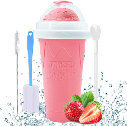Slushy Cup - Tik Tok Magic Quick Frozen Smoothie Cup, Double Layer DIY Homemade Slushy Maker Cup, Food Grade Silicone Slushie Maker Cup with Spoon...
