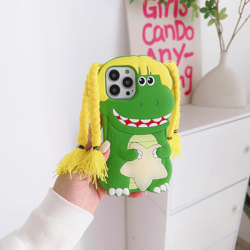 3D Cute Dinosaur Soft Case for iPhone 12 Pro Max,3D Cute Cartoon Kawaii Braid Dinosaur Kids Teens Girls Women Creative Character Soft Silicone Cas...
