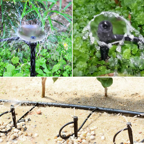 25 Pcs Drip Irrigation Emitters, Adjustable Flow 0-20 GPH Irrigation Drippers with Stake, Full Circle Flow Sprinkler Head, Micro Sprinkler for Gar...