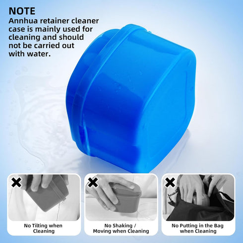 Denture Cup Dental Retainer Case Cleaning with Strainer Basket, Orthodontic Bath Box Mouthguard Storage Soaking Holder - Dark Blue...