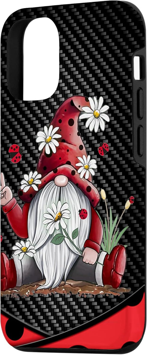 iPhone 12/12 Pro Red Gnome Hippie Daisy Flowers Gnome Ladybugs - Christmas Case...