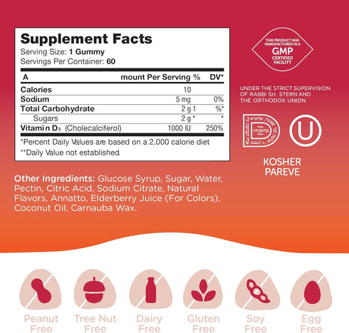 Zahler - Chapter One Vitamin D 3 1000 IU Gummies (60 Flavored Gummies) - Certified Kosher Chewable Vitamin D3 Gummies for Kids & Adults - Vit D3 S...