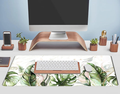 Green Tropical Leaves Desk Mat XL Large Gaming Mouse Pad Green Sage Plant Laptop Keyboard Mouse Mat Office Supplies Desk Decor Accessories for Wom...