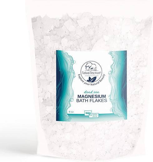Natural Elephant Dead Sea Magnesium Bath Flakes 8 oz Travel Size (227g) - Pure Magnesium Chloride Soak for Body and Foot - Effective Relaxation an...
