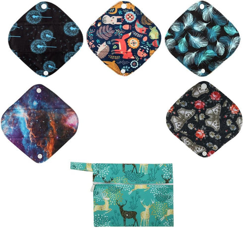 5 XS Panty Liners 1 Wet Bag Cloth Menstrual Pads Reusable Washable (Deers, XS Panty Liners)...