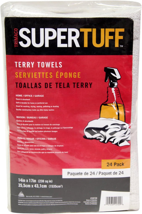 Trimaco 10720 SuperTuff Roll White, 14 x 17-inch Terry Towels, 24-Count...