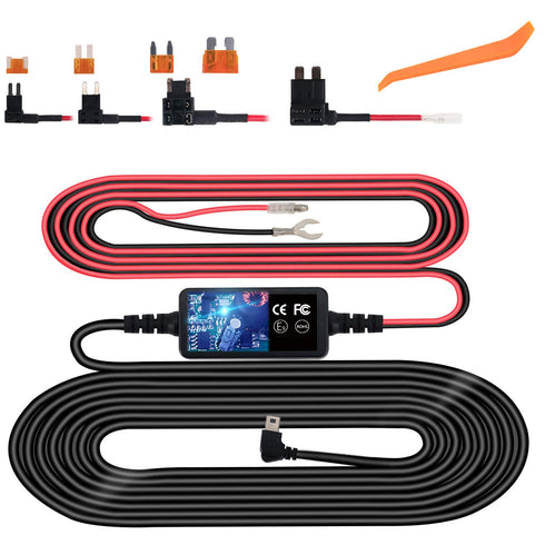 Dash Cam Hardwire Kit, Micro USB Hard Wire Kit for Dashcam, 12V-24V to 5V Car Dash Camera Charger Power Cord, Gift 4 Fuse Tap Cable and Installati...