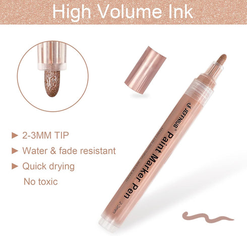 Gold Paint Pens with Silver,Rose Gold, Acrylic paint Pens for Rock Painting, Wood, Fabric, Glass, Canvas, Scrapbooking, Card DIY Metallic Acrylic ...