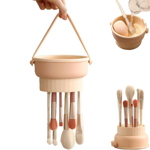 Makeup Brush Cleaning Mat 3-in-1 Silicone Makeup Brush Cleaner Bowl Includes Drying Holder, Cleaning Scrubber Tool, and Cosmetic Brush Cleaner wit...