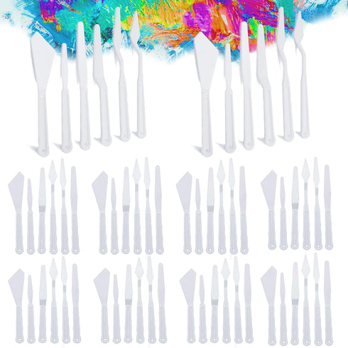 Plastic Spatula Palette Knives Set 60Pcs(10 Pack), KELIFANG Painting Knife for Mixing Spreading Scratching Layering Colors, Thin and Flexible Art ...