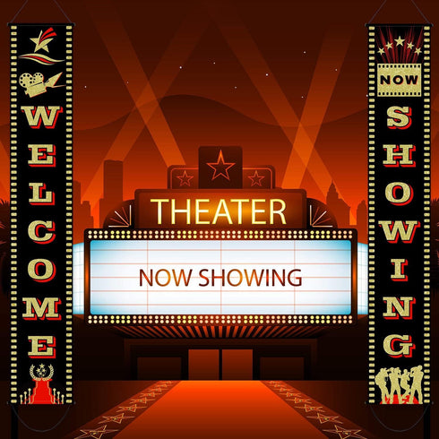 Blulu 2 Pieces Movie Night Banner Porch Sign Banner Movie Night Decoration Set for Theme Party Supplies Birthday Favors Film Party Decorations...