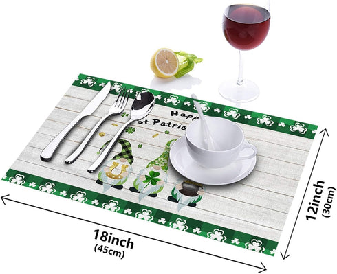 St. Patrick's Day Placemats Set of 6, Funny Irish Gnome Elf Hold Horseshoe Heat Resistant Placemat Waterproof Table Mats, Farm Wood Board Texture ...