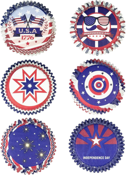 qiqee Independence Day Cupcake Liners Muffin Liners for Independence Day 300-Count 6 Original Design No Smell, Food Grade Baking Cups Paper(Small ...