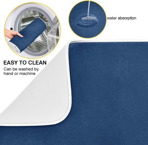 Dish Drying Mat for Kitchen Counter Absorbent Microfiber Dry Dishes Mats Drainer Counter Mat Navy Drying Dish Pad 16 x 18 Inch for Countertops Dec...