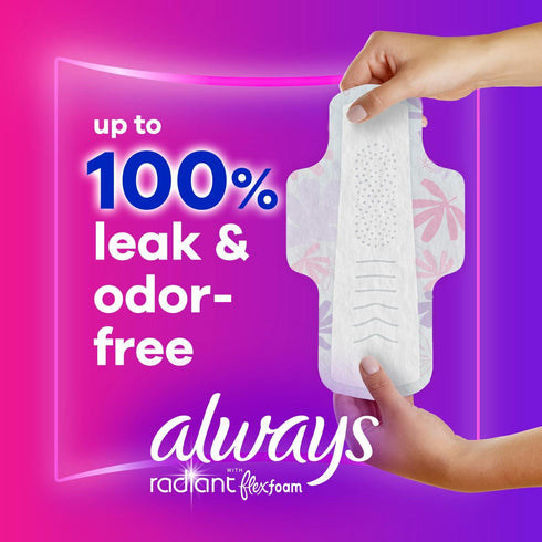 Always Radiant Feminine Pads for Women, Flexfoam Pads with Wings, Size 1, Regular Absorbency, Lightly Scented, 90 Count (3 Packs of 30)...