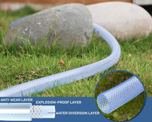 1/2"ID x 10FT High Pressure Braided Clear Flexible Industrial PVC Tubing, Heavy Duty UV Chemical Resistant Vinyl Hose Water...