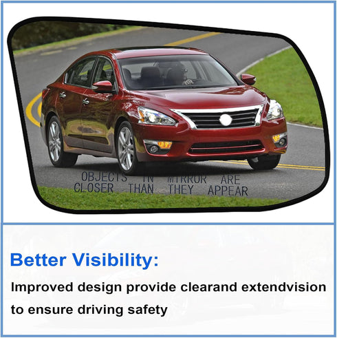 Passenger Side View Heated Mirror Glass, with Rear Holder, Compatible with Nissan Altima Sentra 2013-2018, Replace 963653TH0A - Right Side Mirror ...