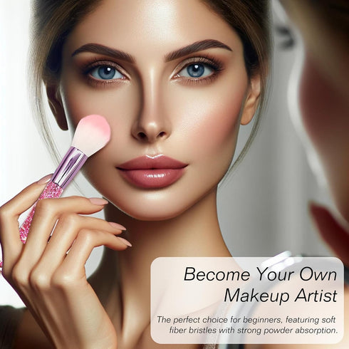 Bling Crystal Makeup Brush Set: 10-Piece Professional Glitter Brushes for Foundation, Concealer, Eye Shadow, Blush, Lip - Transparent Handles...