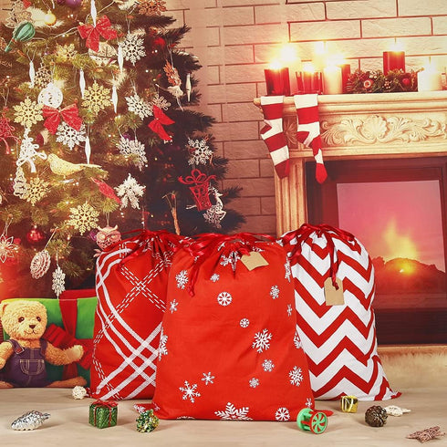 HRX Package 100% Cotton Gift Bags Drawstring 20x16 inch, 3pcs Christmas Wrapping Sacks Cloth Pouches for Xmas Presents Party Favor...