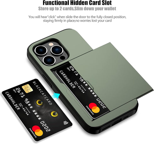 Nvollnoe for iPhone 14 Pro Case with Card Holder Heavy Duty Protective Dual Layer Shockproof Hidden Card Slot Slim Wallet Case for iPhone 14 Pro f...