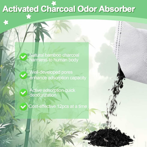 12PCS Activated Charcoal Odor Absorber, Trash Cans Natural Freshest Bamboo Charcoal Bags Compatible with 2.5 Gallon iTouchles Trash Bins, Purifyin...