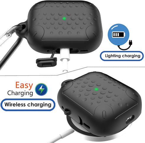WaterProof Case for AirPods pro 2nd generation, Anti-Lost Silicone Protective Cover, Wireless Charging & LED Visible, with carabiner(Black 01)...