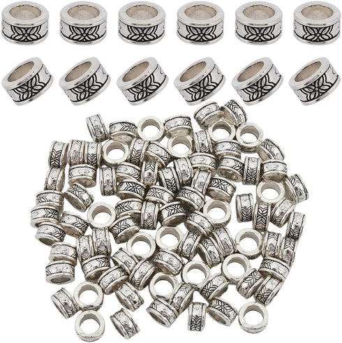 1 Box 100Pcs 8mm Alloy Spacer Beads Silver Large Hole Loose Bead Bulk Tibetan Style Antique Metal Round Column European Rondelle Beads for Jewelry...