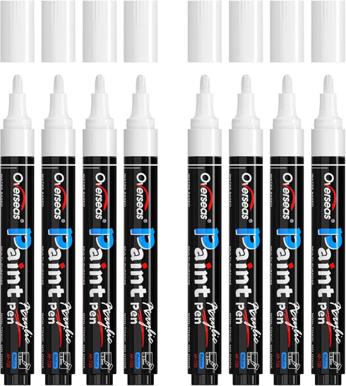 Overseas White Paint Pens Paint Markers - Permanent Acrylic Markers 8 Pack, Water-Based, Quick Dry, Waterproof Paint Marker Pen for Rock, Wood, Pl...