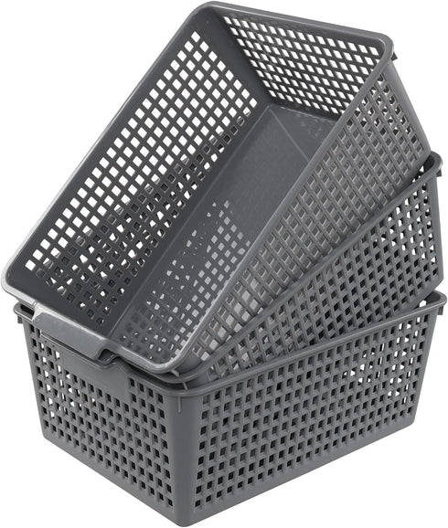 Plastic Organizing Baskets, Large Open Storage Bins Set of 3...