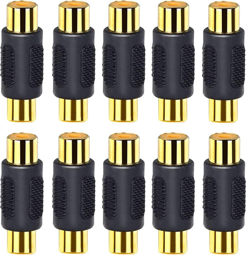 10 Pack Audio Video Gold RCA Female to Female Coupler Connector Adapters,Gold Plated RCA Female to Female Coupler,Compatible with Phono,Speaker,RC...