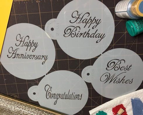 Designer Stencils Script Celebration Cake Stencils Set, Beige/Semi-Transparent...