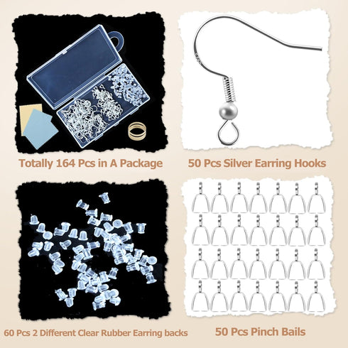 925 Siver Earring Hooks, Hypoallergenic Earring Hooks,160Pcs Earring Making Kit with Earring Hooks and 2 Different Clear Silicone Earring Backs fo...
