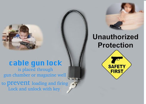 Cable Gun Locks with Keys - Keyed Alike 15" Cable Gun Safe Lock CA DOJ Approved for Pistols, Handguns, Rifles, and Shotguns, Home, Storage Firearm...