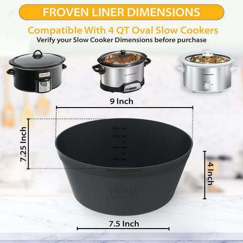4QT Oval Silicone Slow Cooker Liner Compatible With Crock Pot & Hamilton Beach Crockpot Liners, Reusable, Dishwasher Safe Suitable For Most 4 Quar...