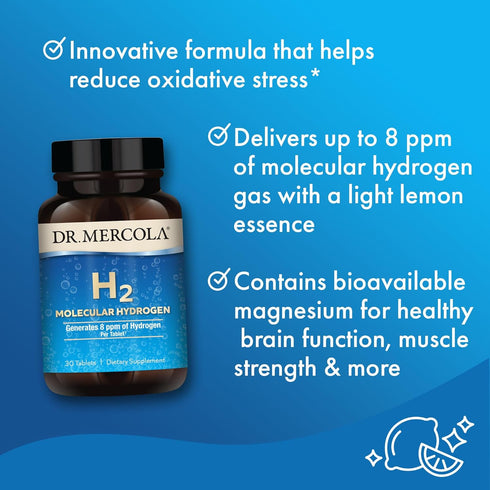 Dr. Mercola H2 Molecular Hydrogen - Supports Healthy Aging, Cellular Energy & Brain Health - with Elemental Magnesium - GMO-Free, Gluten-Free & So...