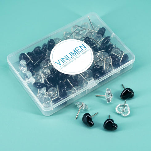100 PCS Heart Clear Push Pins for Cork Board, Transparent and Black Cute Heart Shaped Thumb Tacks Plastic Decorative Push Pins for Posters, Wall, ...