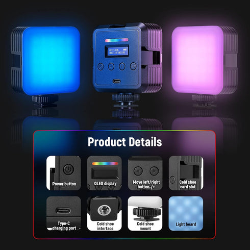 NEEWER Magnetic RGB Video Light, 360° Full Color RGB61 LED Camera Light with 3 Cold Shoe Mounts/CRI 97+/20 Scene Modes/2500K-8500K/2000mAh Recharg...